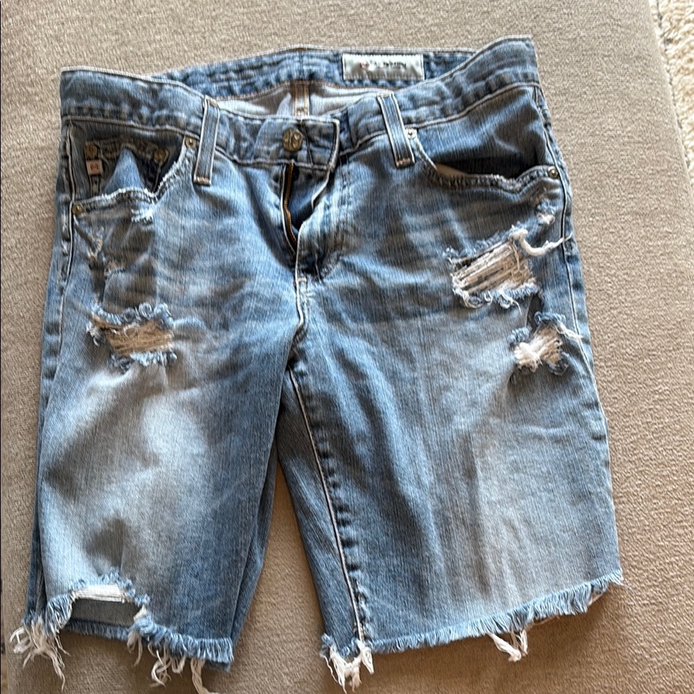 AG Adriano Goldschmied Light Blue Distressed Jean Shorts